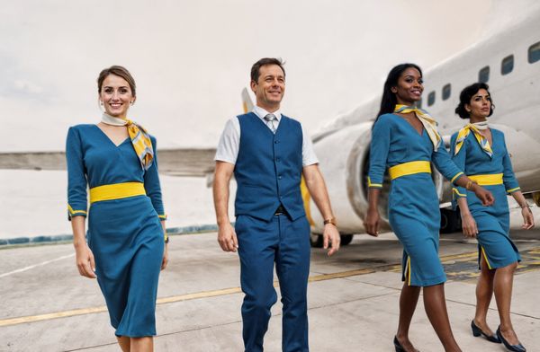 Personnel de cabine souriant dans un avion